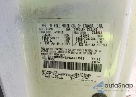 1997 Ford F-150 Lariat/Xl/Xlt from USA, damaged, VIN 2FTDX08W2VCA41283